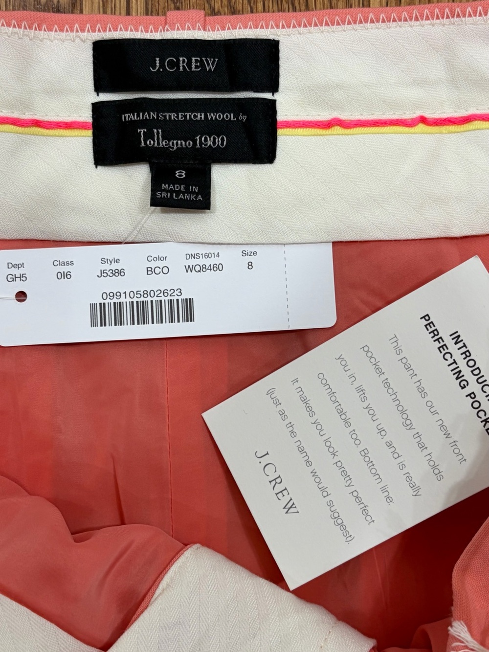 NWT J. Crew Italian Stretch Wool Tollegno 1900 Bright Coral Trousers (8) - Picture 2 of 9